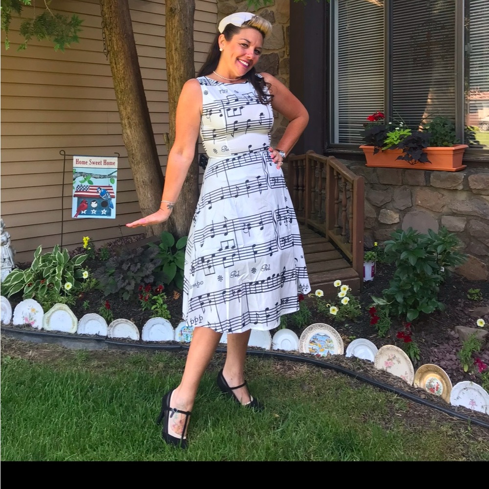White Musical Note PinUp Dress